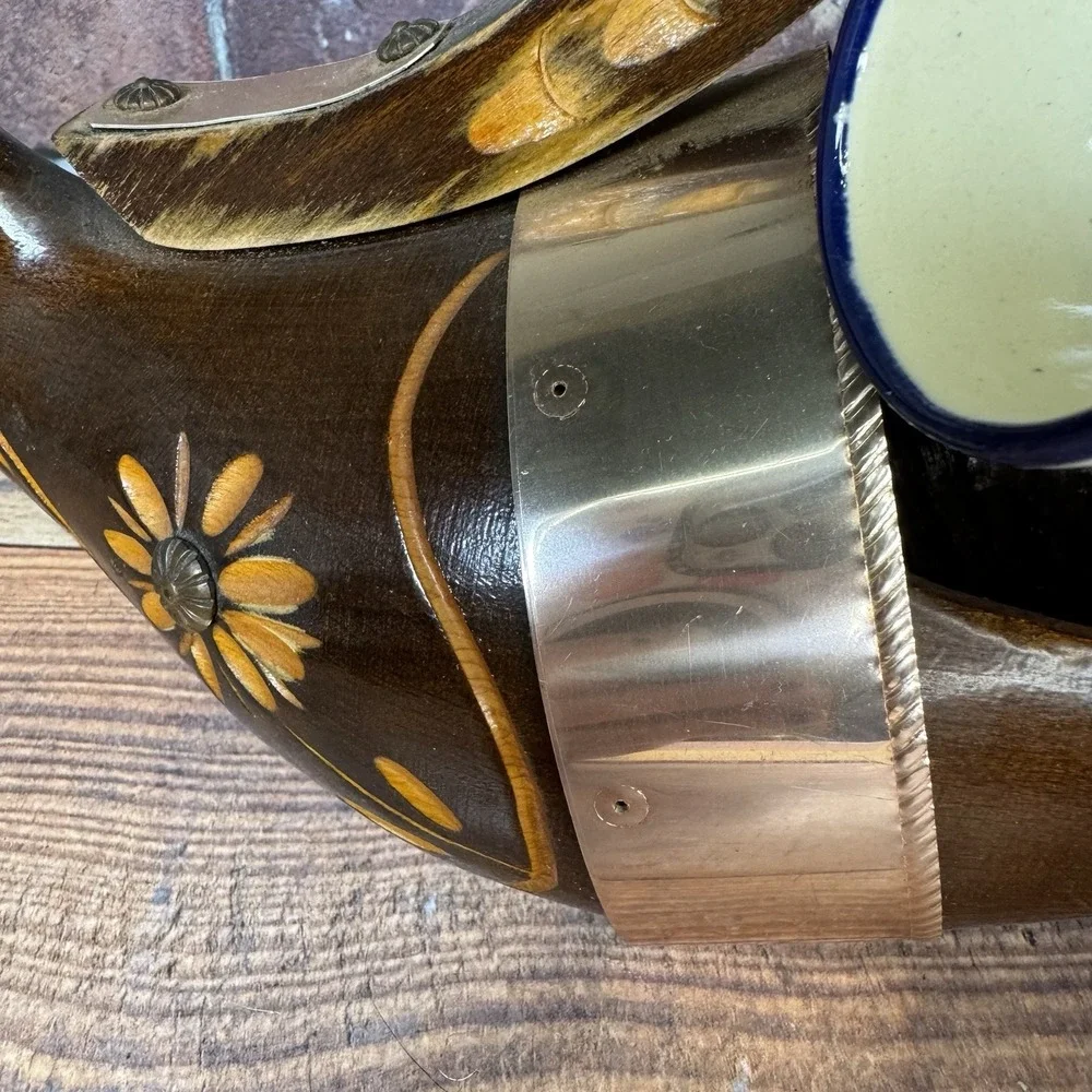 Vintage Dutch Clog Wine Bottle Holder Hand Carved Wooden Shoe W 6 Quimper‎ Cups